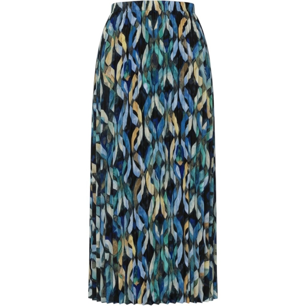 NIC+ZOE Blue Multi Abstract Geometric Pleated Maxi Skirt XL F241726 NWT